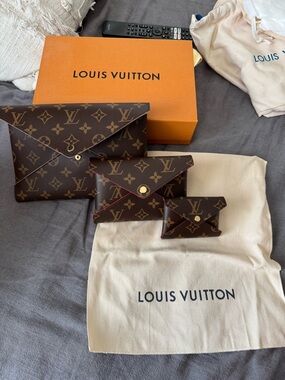 Louis Vuitton Brown Monogram Envelope Pouch Trio with Gold Hardware